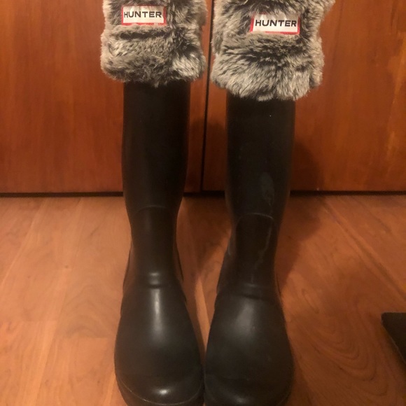 Black Hunter Boots + Fur Fleece Inserts US size 7 - Picture 1 of 8